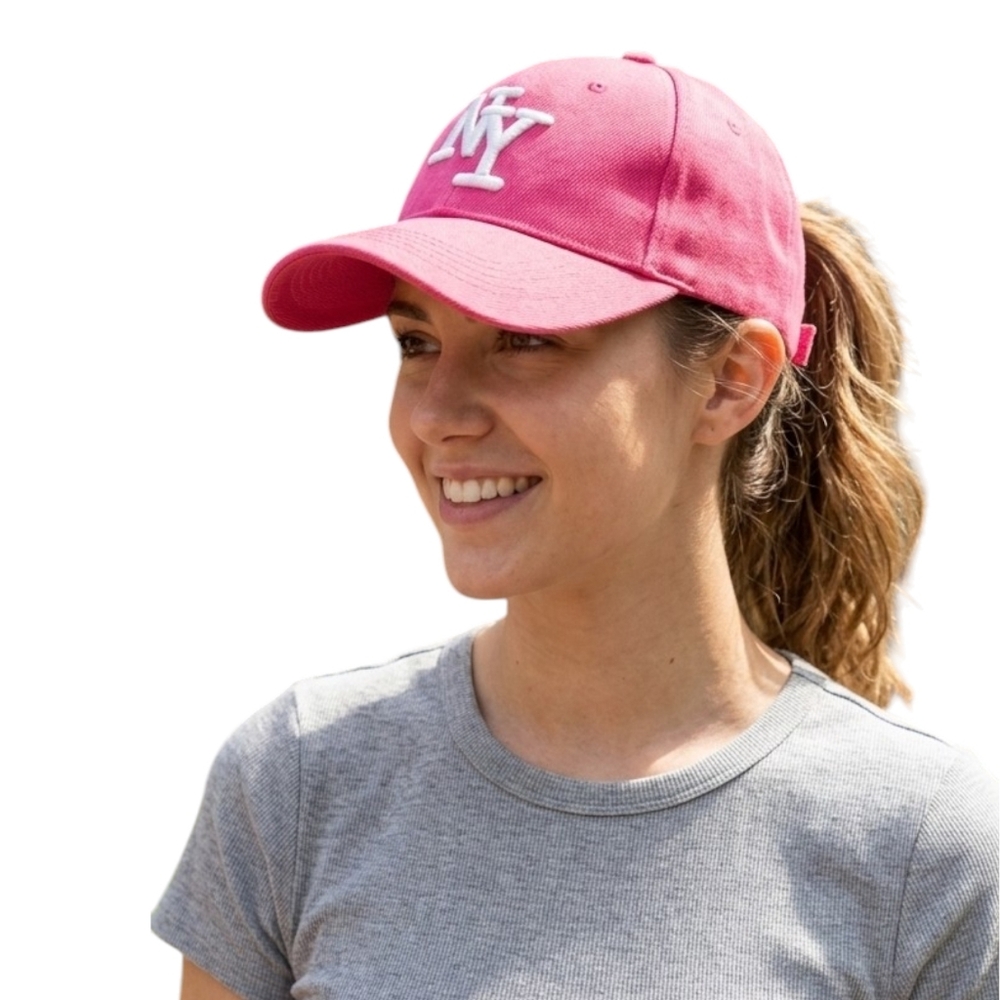 NY Embroidered Hot Pink Baseball Cap - Adjustable Y2K Style